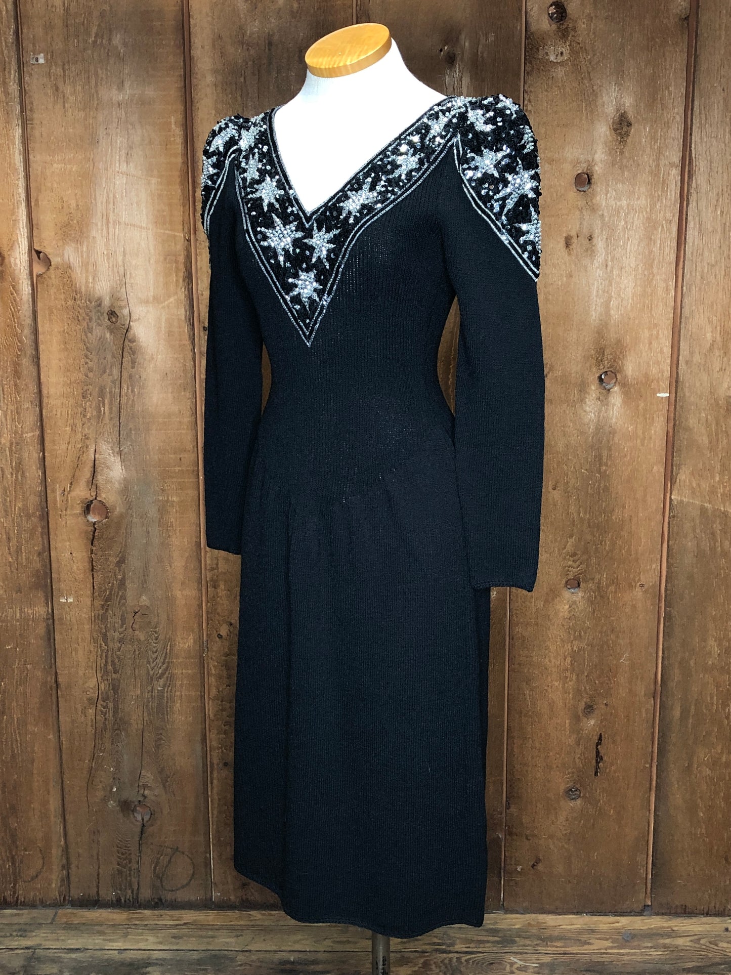 80s Pat Sandler Blk Knit & Sequin Dress     S