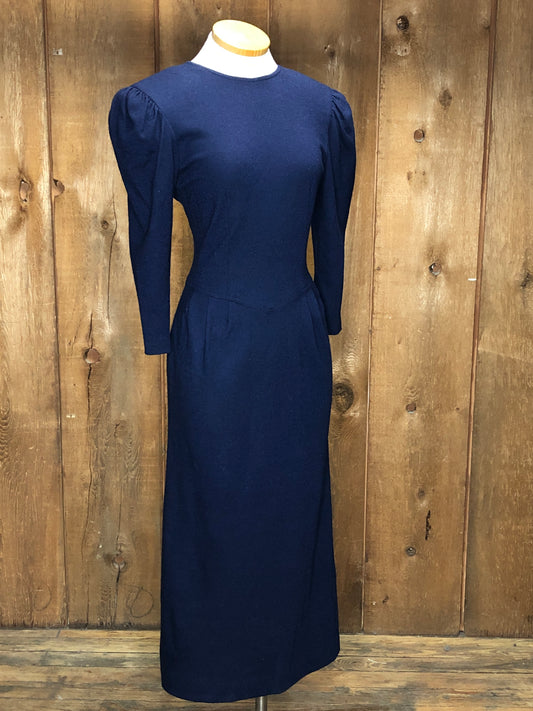 80s Maggy London Indigo Wool Dress     w28