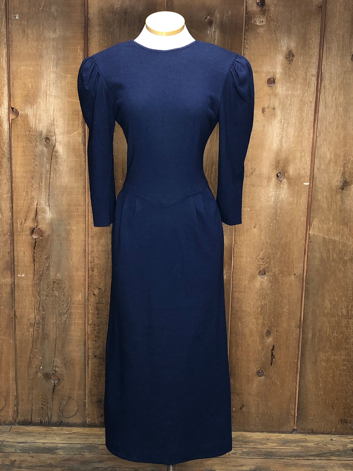 80s Maggy London Indigo Wool Dress     w28