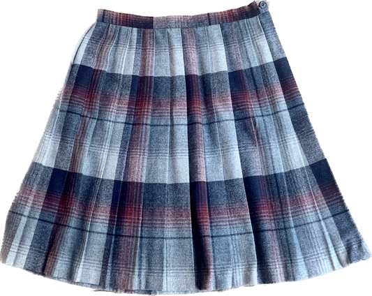 70s JCPenney Wine Red Plaid Wool Skirt     w29