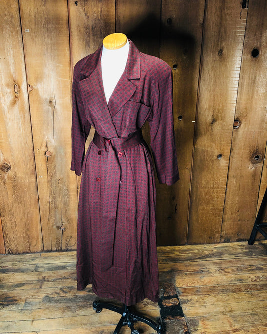 90s Intuitions Red Medallion Trench Coat     S