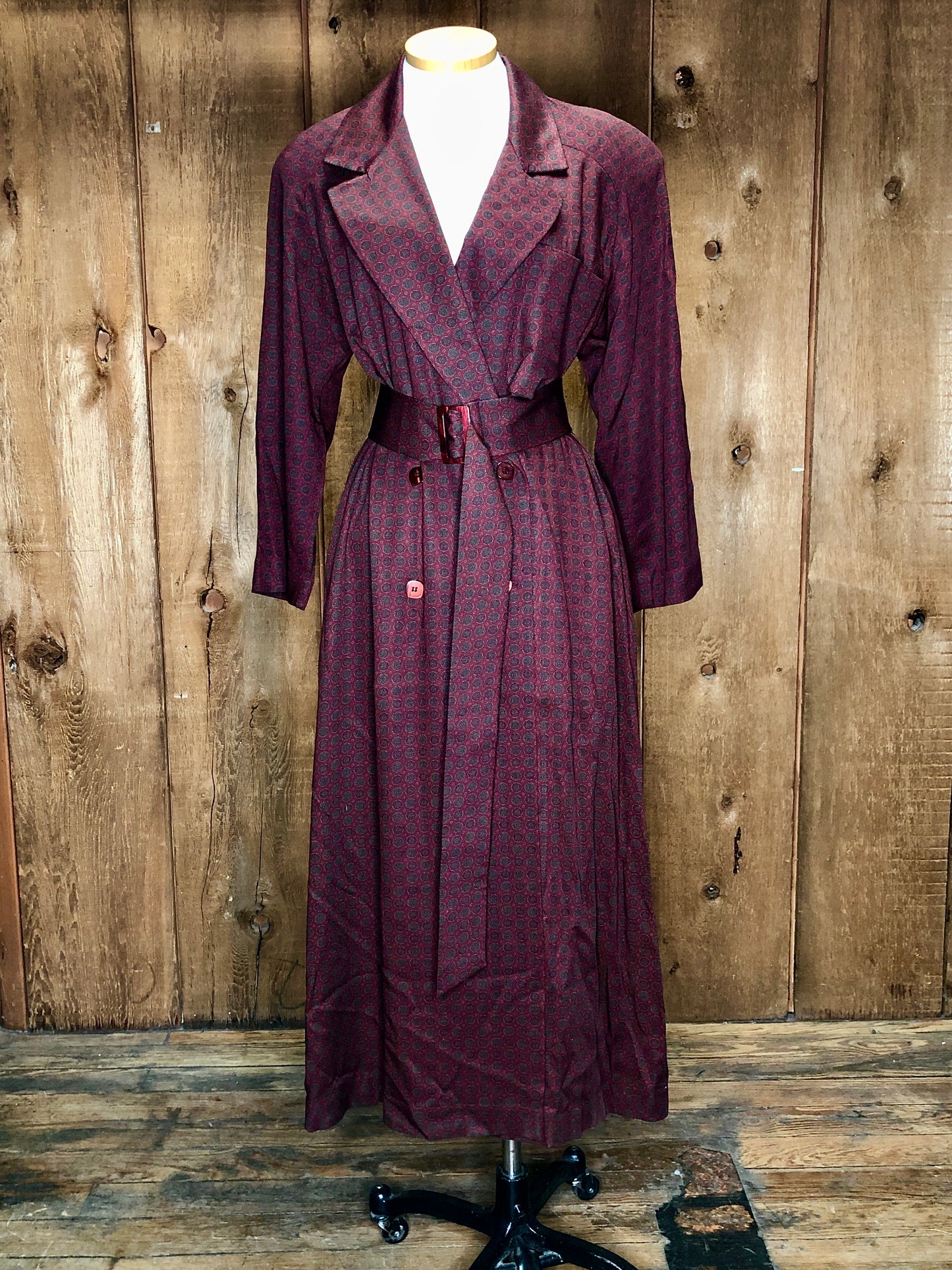 90s Intuitions Red Medallion Trench Coat     S