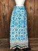 70s Ivory/Turquoise Woven Maxi Skirt      w28