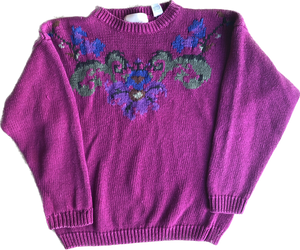 80s Penbrooke Berry Pink Floral Sweater       M
