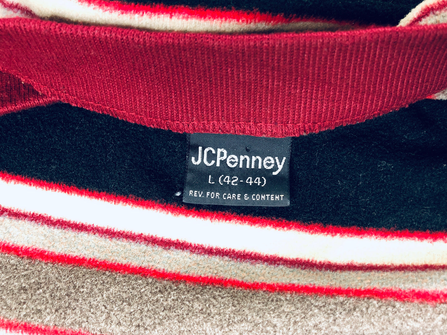 70s JCP Velour Blk/Rd/Gry Stripe Shirt          L
