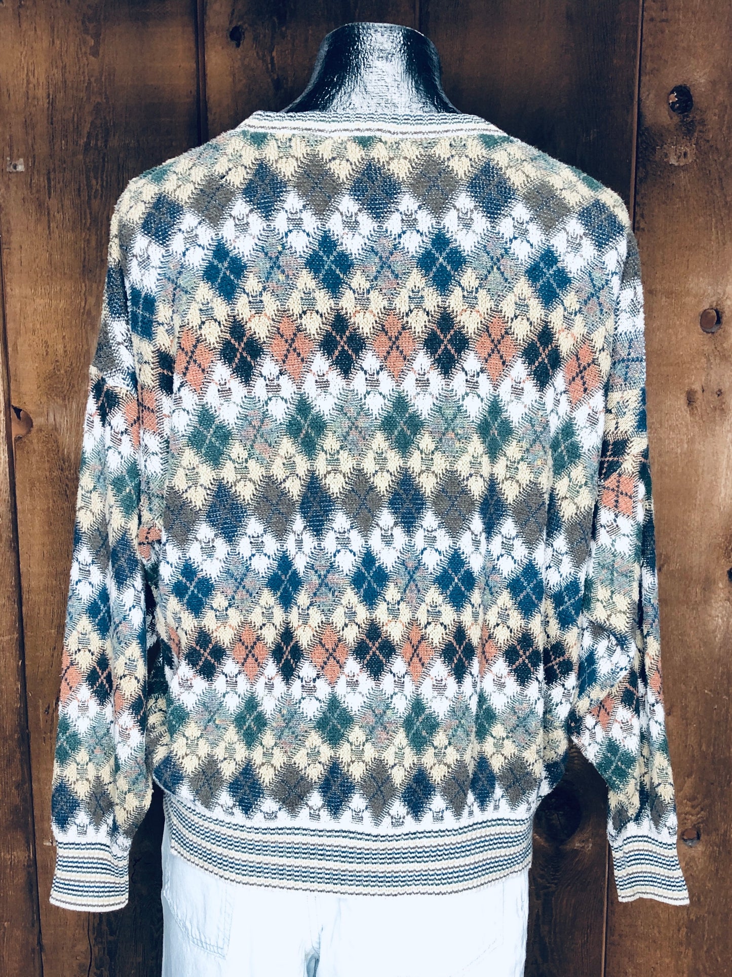 90s CT Argyle Neutrals Sweater      L