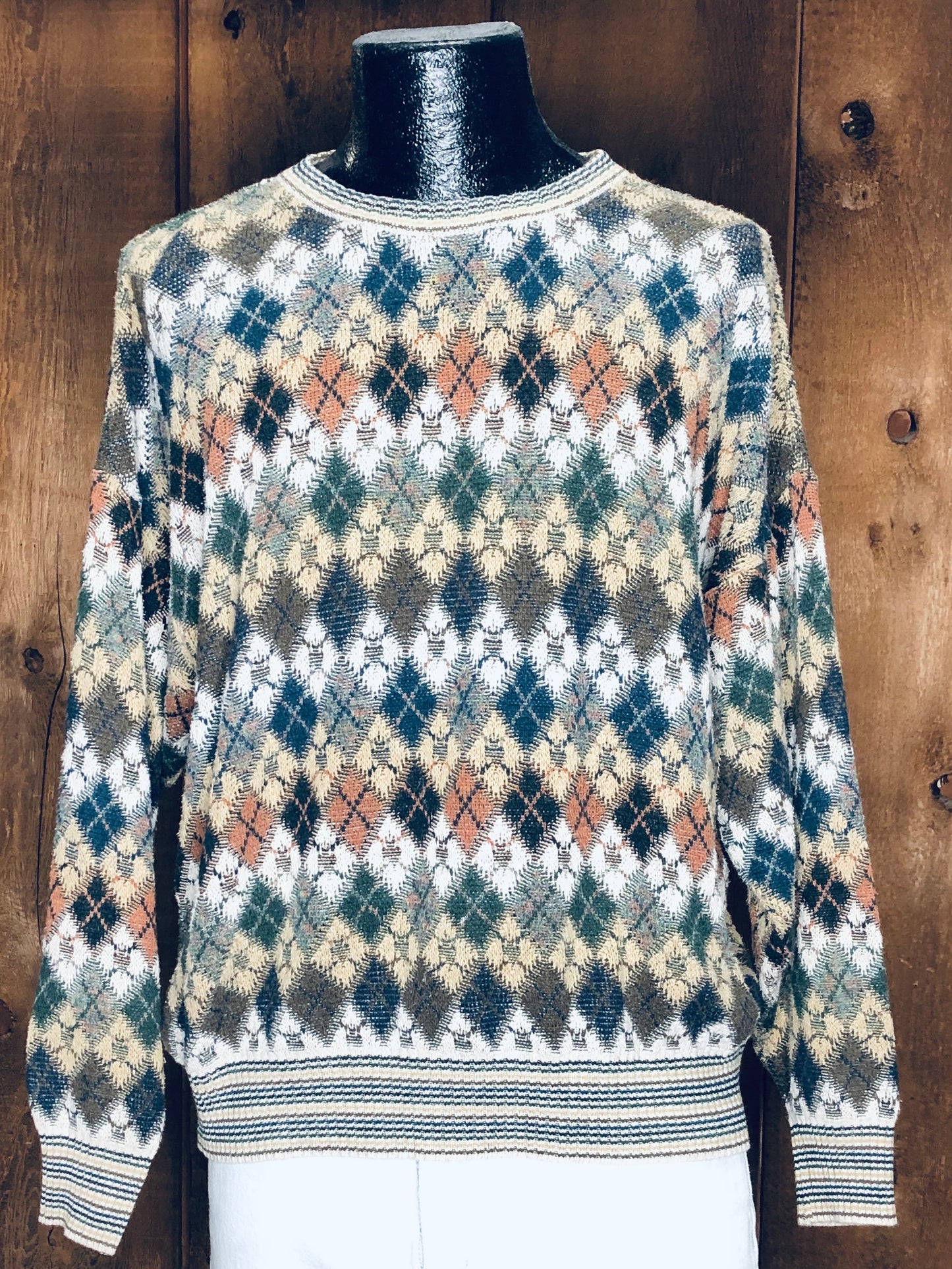 90s CT Argyle Neutrals Sweater      L