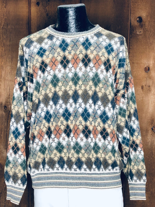 90s CT Argyle Neutrals Sweater      L
