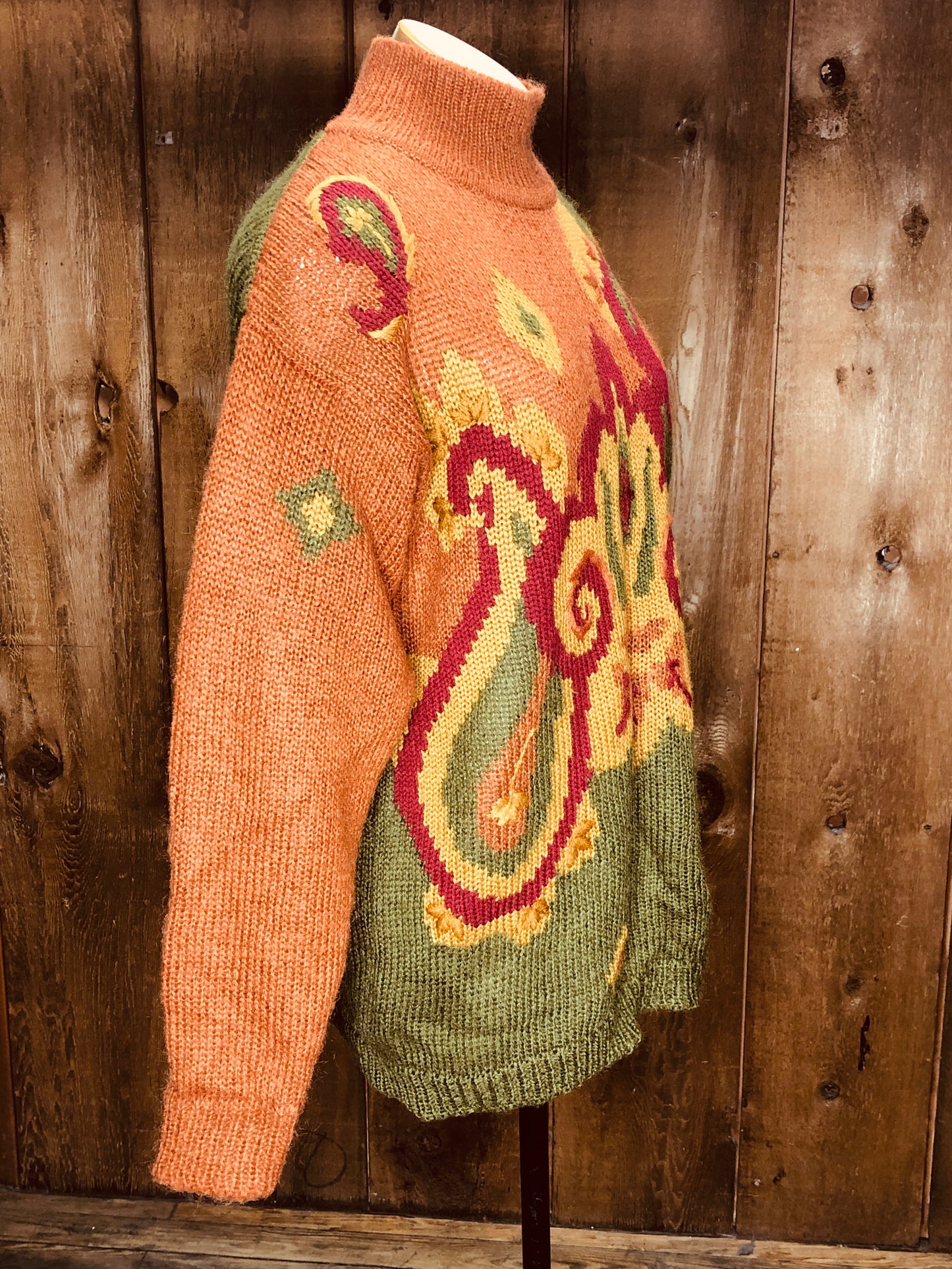 90s Sk&Co Orng/Grn Paisley Sweater     L