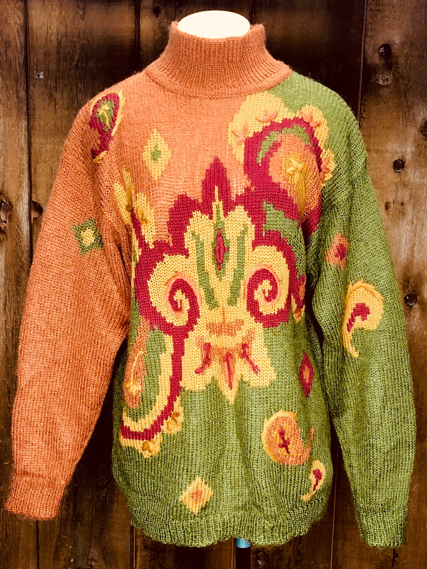 90s Sk&Co Orng/Grn Paisley Sweater     L