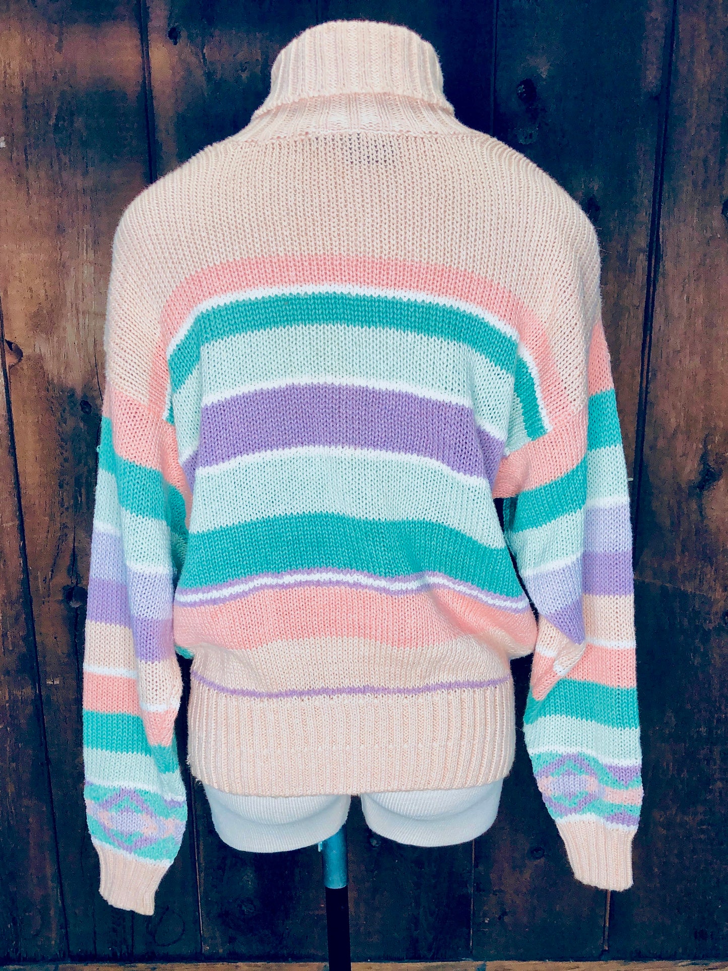 90s LizS. Peach/Grn Cotton Sweater     L