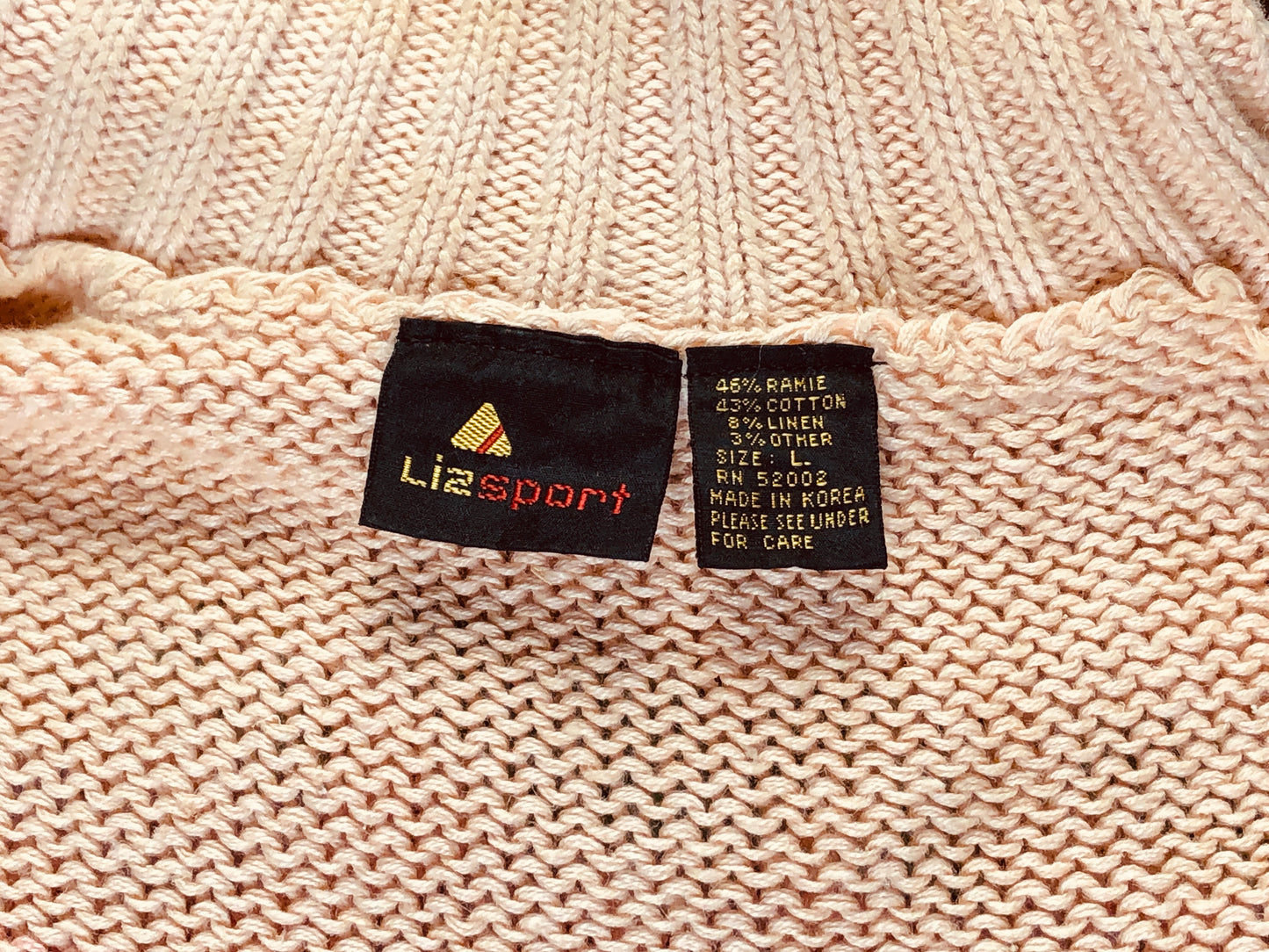 90s LizS. Peach/Grn Cotton Sweater     L