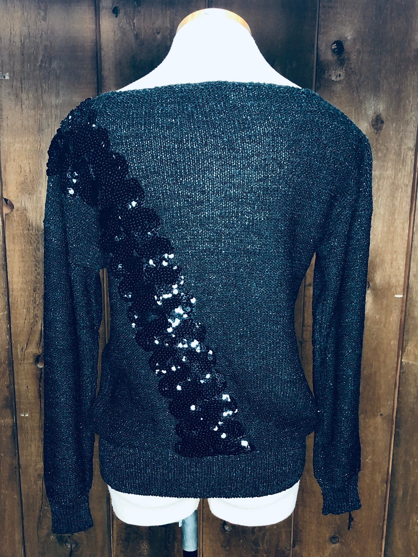 90s Black Sparkle & Sequin Sweater      L