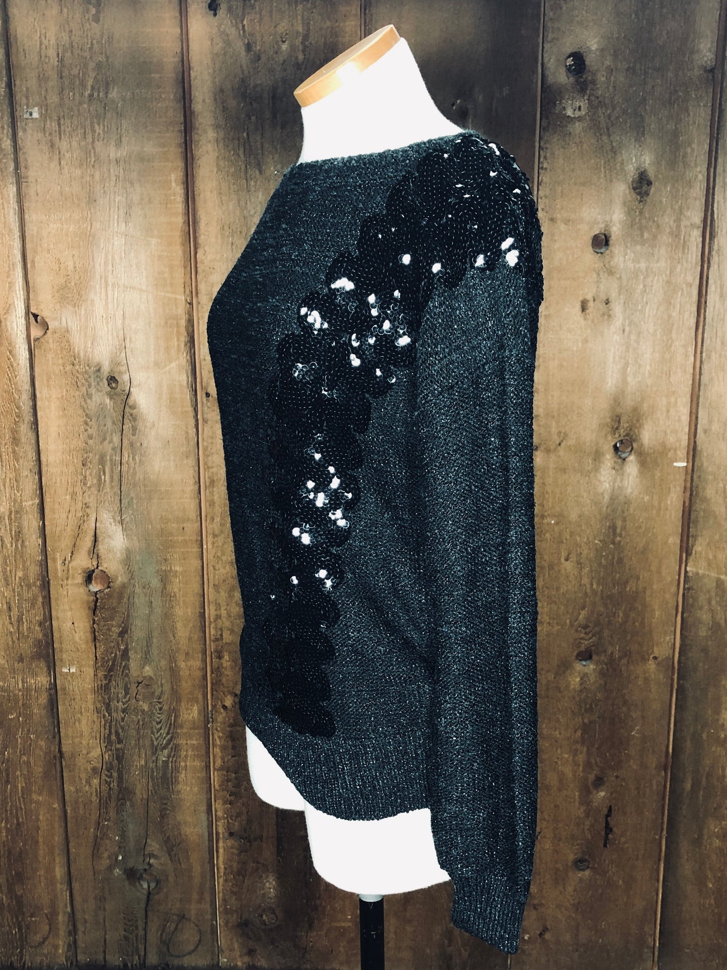 90s Black Sparkle & Sequin Sweater      L