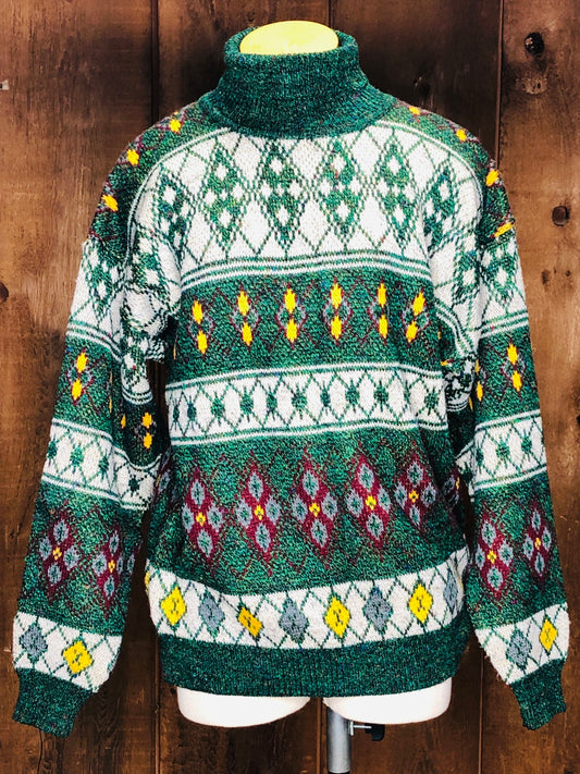 90s Sportables Grn Argyle Sweater    L