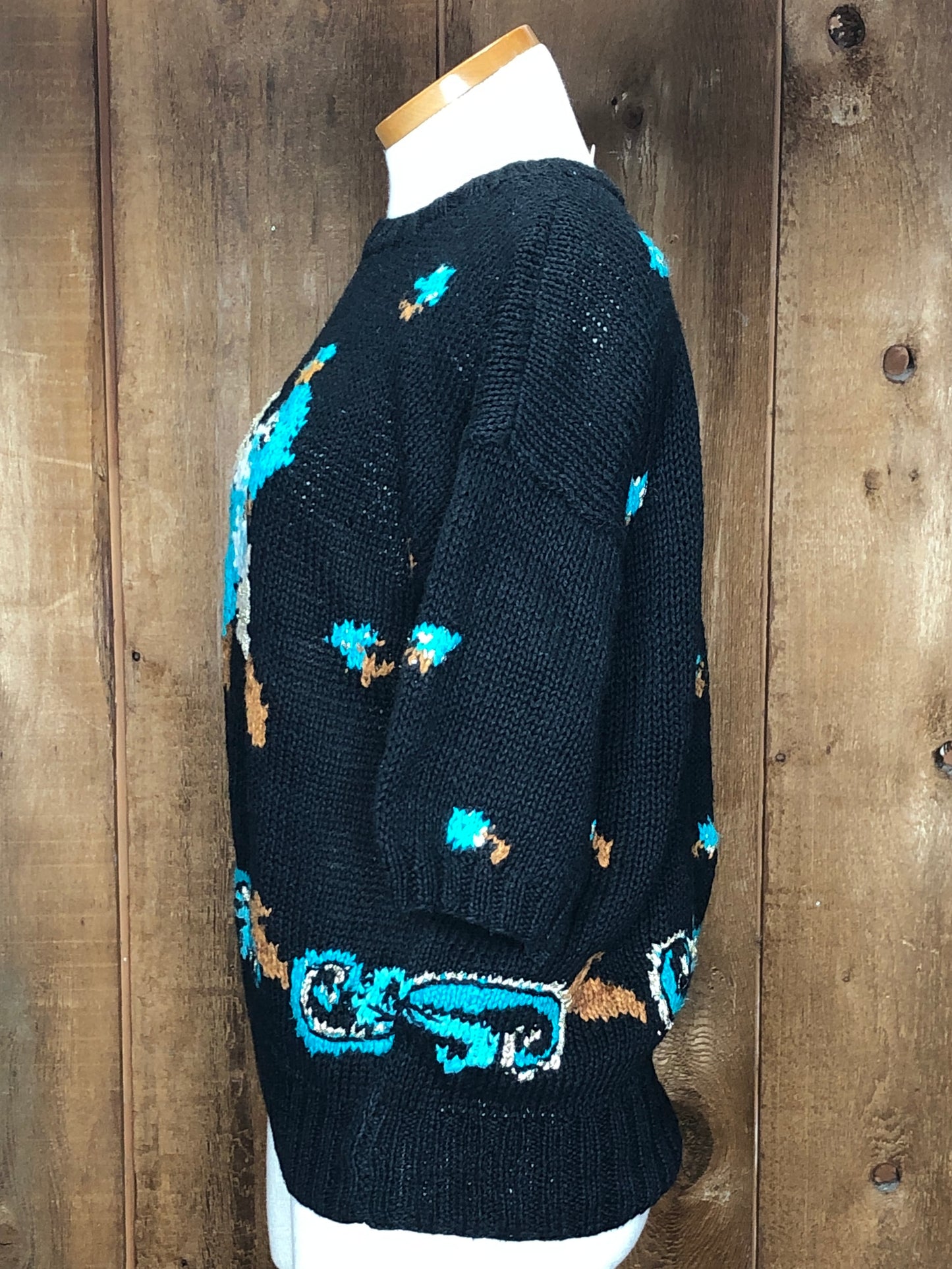 80s Concepts Hand Knit Black Cotton Sweater    S