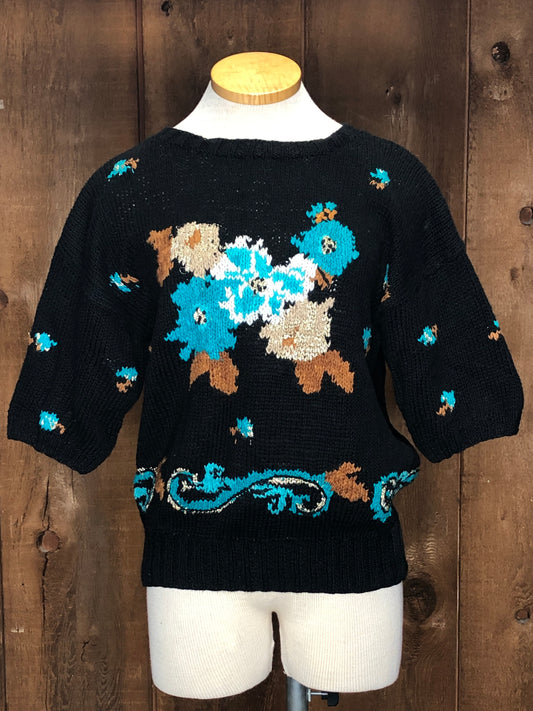 80s Concepts Hand Knit Black Cotton Sweater    S
