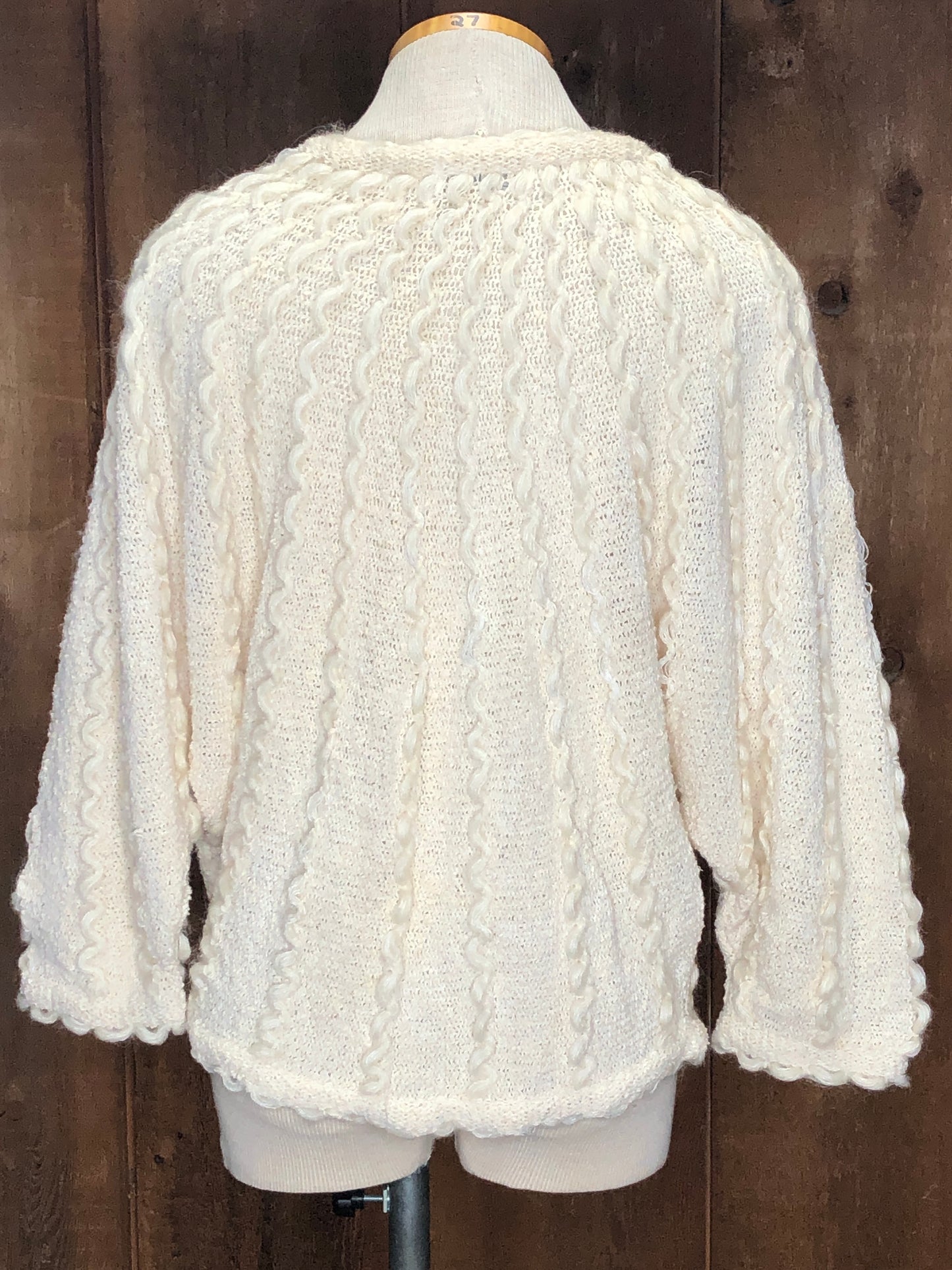 80s MarieaKim Wavy Knit Ivory Sweater    L