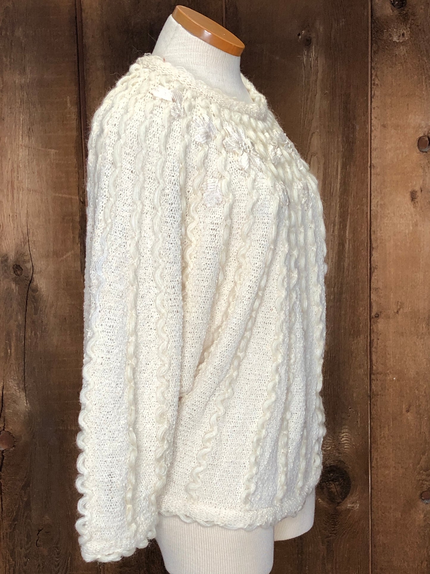 80s MarieaKim Wavy Knit Ivory Sweater    L