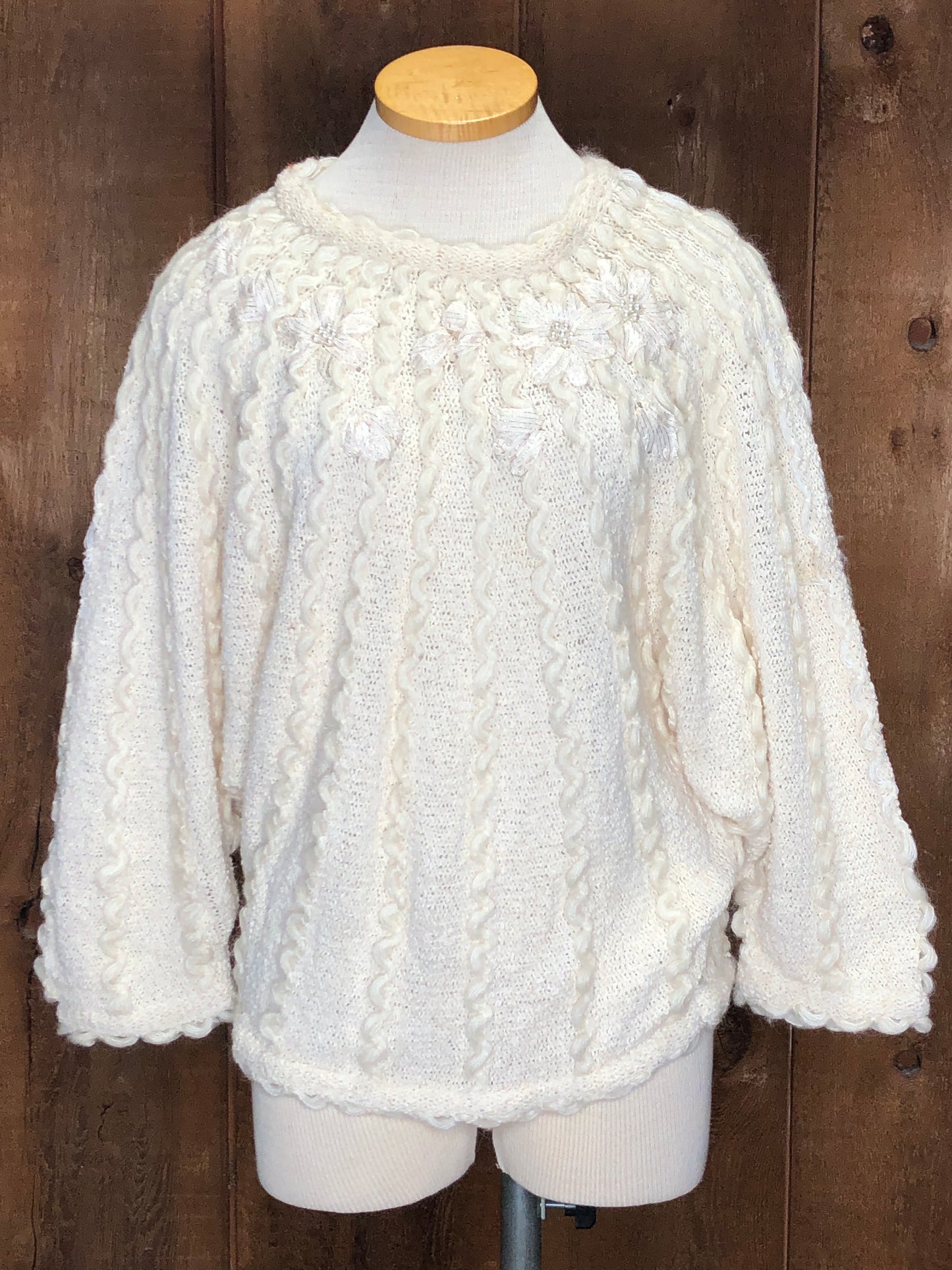 80s MarieaKim Wavy Knit Ivory Sweater    L