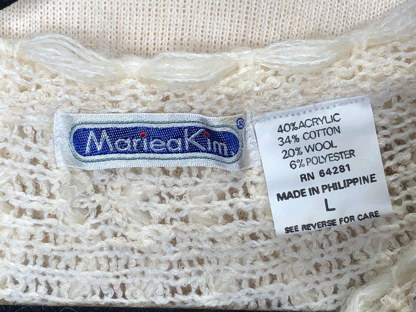 80s MarieaKim Wavy Knit Ivory Sweater    L