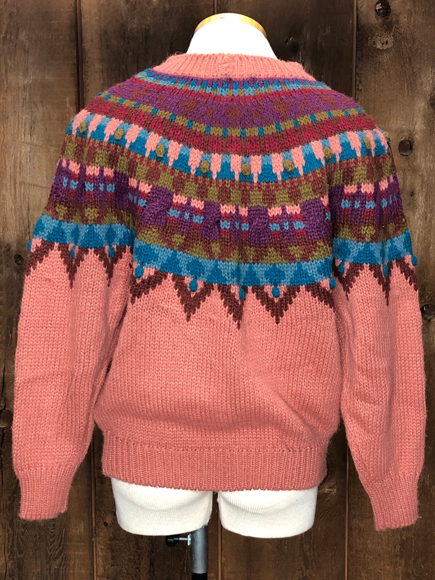 90s IVY Hand Knit Coral Ski Sweater     M