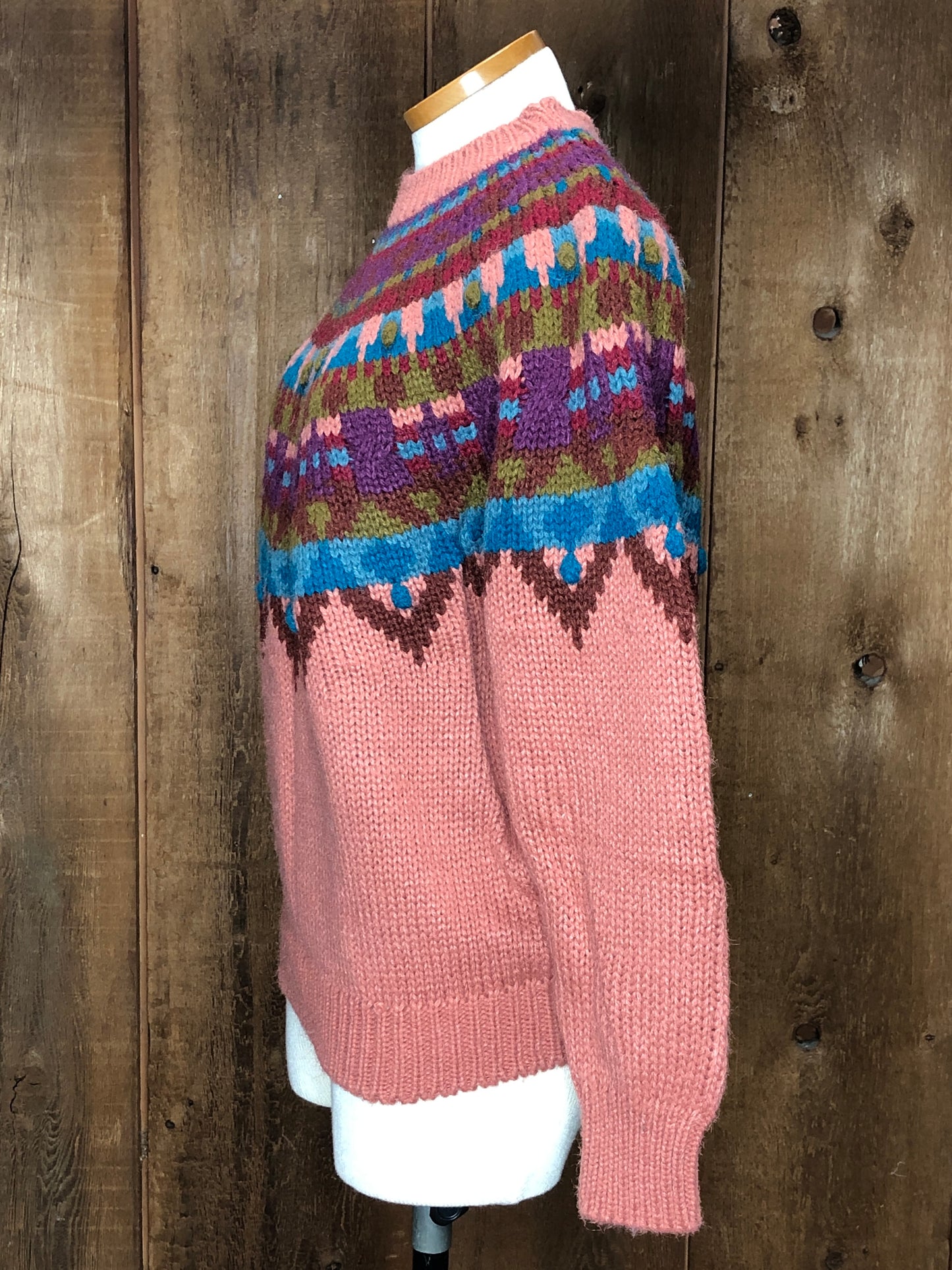 90s IVY Hand Knit Coral Ski Sweater     M