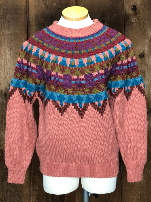 90s IVY Hand Knit Coral Ski Sweater     M
