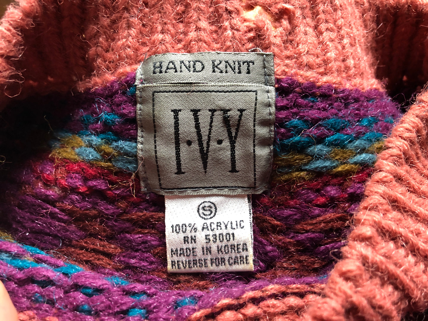 90s IVY Hand Knit Coral Ski Sweater     M