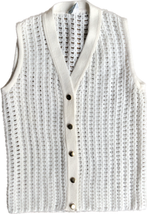 70s JCP White Crocheted Vest w/Gold Buttons    M