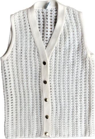 70s JCP White Crocheted Vest w/Gold Buttons    M