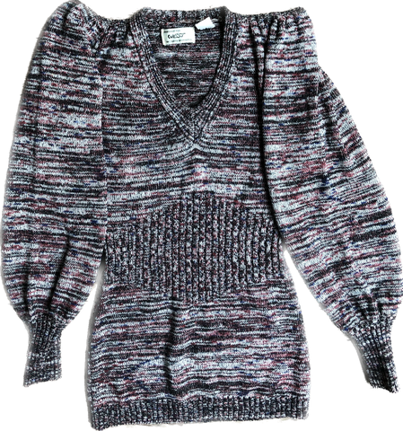 70s Pink/Blk/Wht Mottled Sweater ~ Pagoda Sleeve     S
