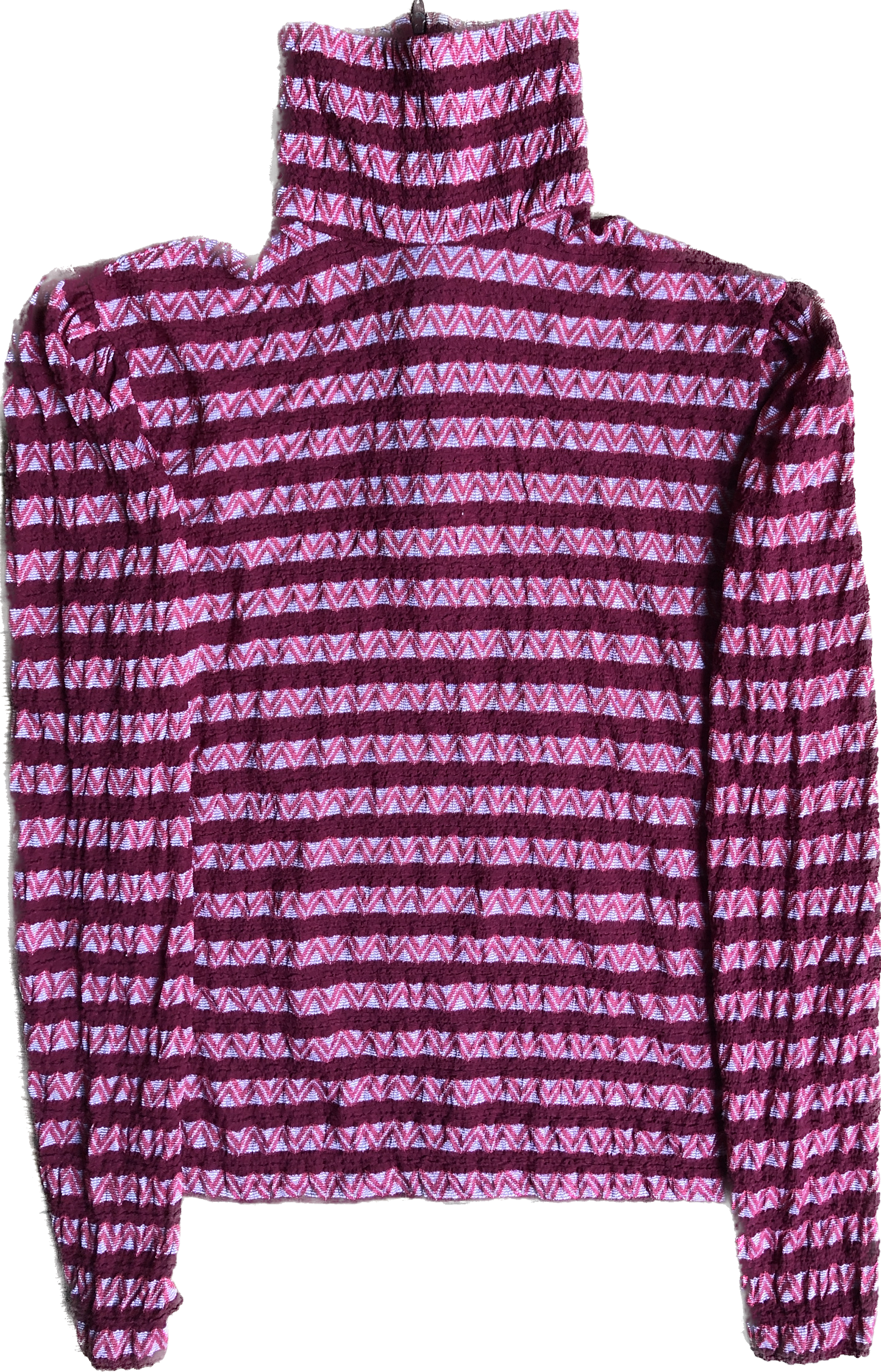 70s Currant Red Chevron Stripe Turtleneck Top   M