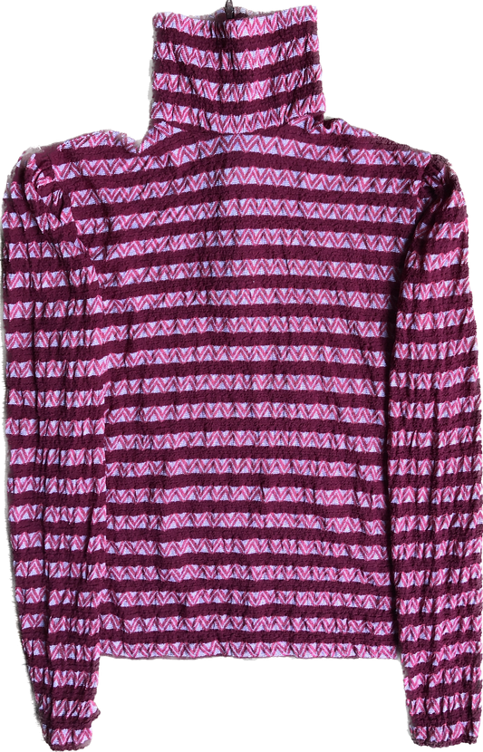 70s Currant Red Chevron Stripe Turtleneck Top   M