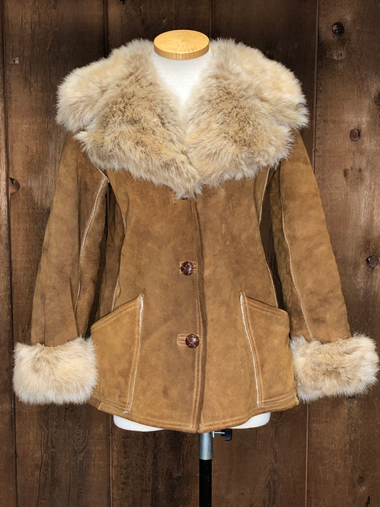 70s FashionWest Suede & Faux Fur Coat    S