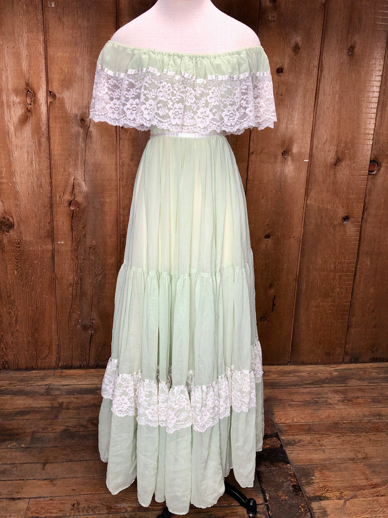 70s Gunne Sax Sage & Lace Maxi Dress    W26