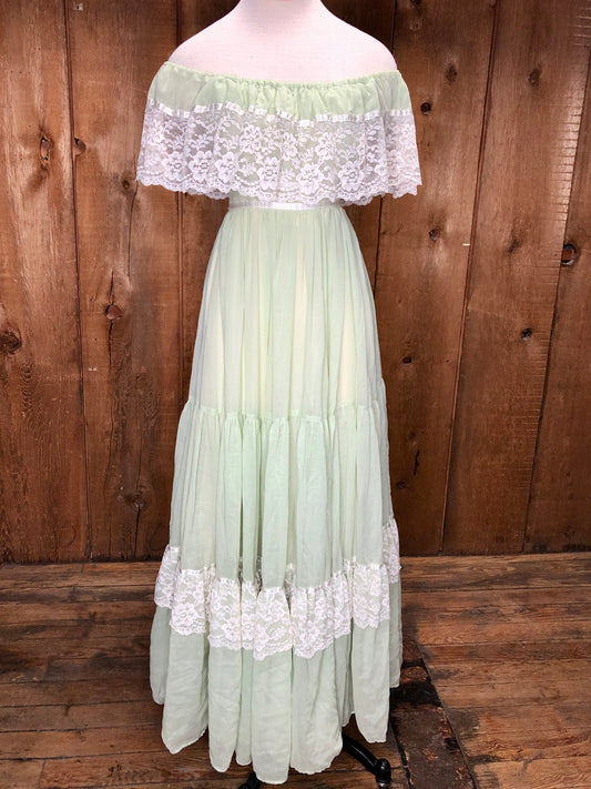 70s Gunne Sax Sage & Lace Maxi Dress    W26