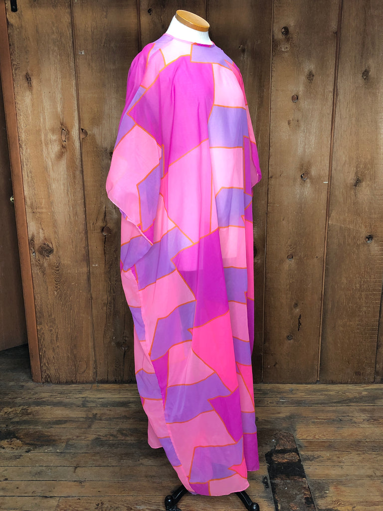 70s Bonwit Teller Pinks Chiffon Kaftan     L