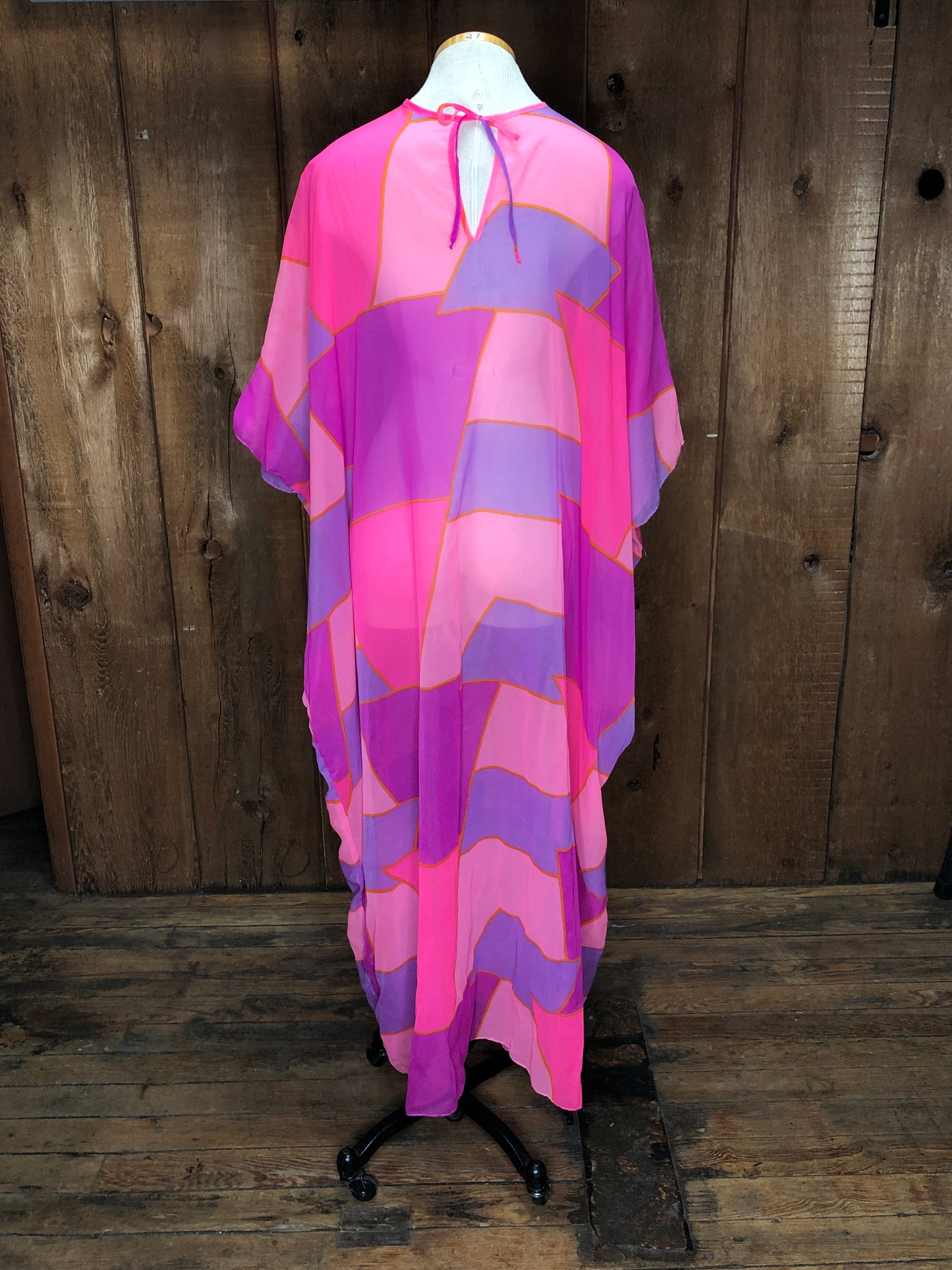70s Bonwit Teller Pinks Chiffon Kaftan     L
