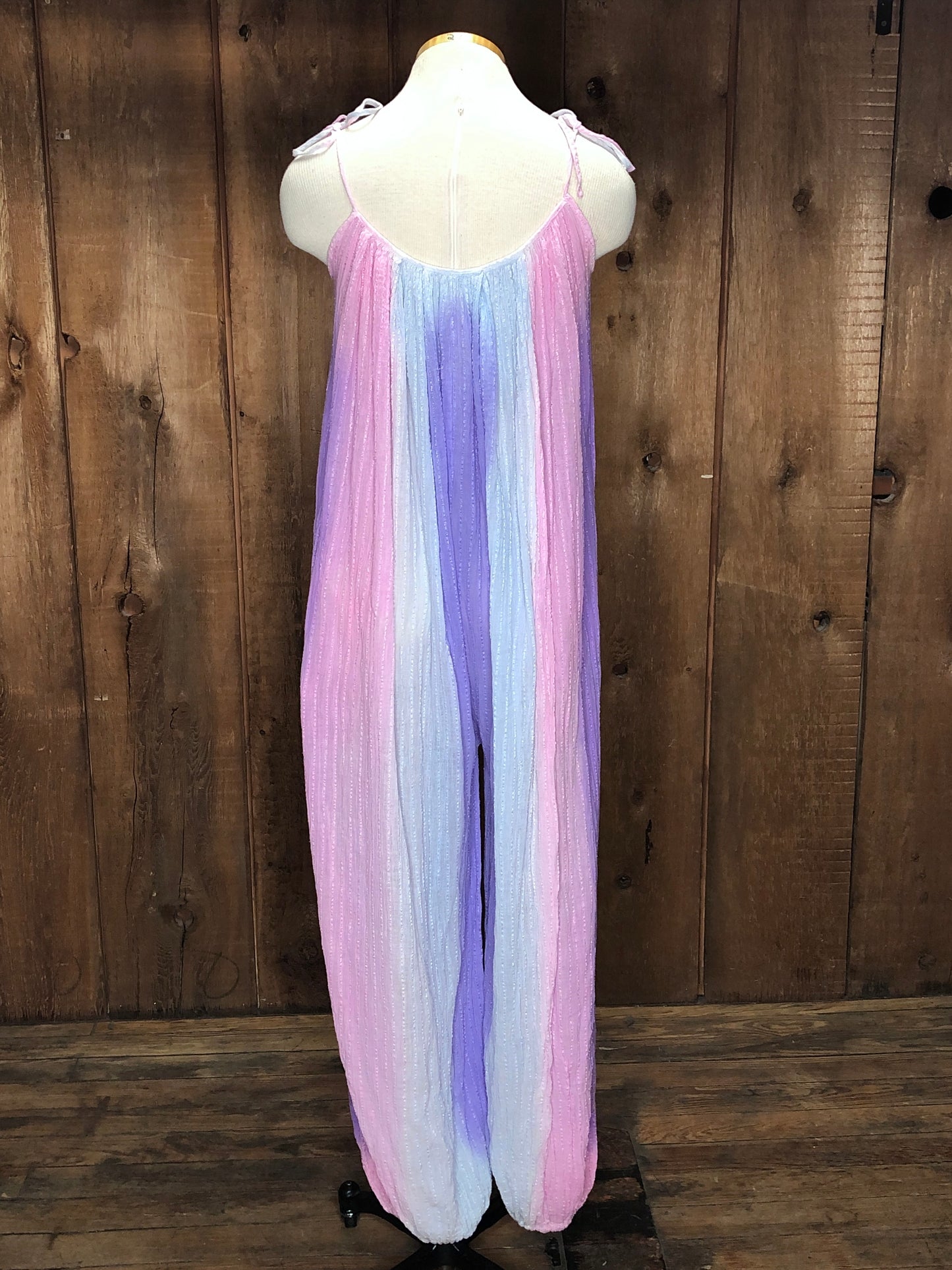 70s Gauze Pastel Rainbow Jumpsuit    S/M/L