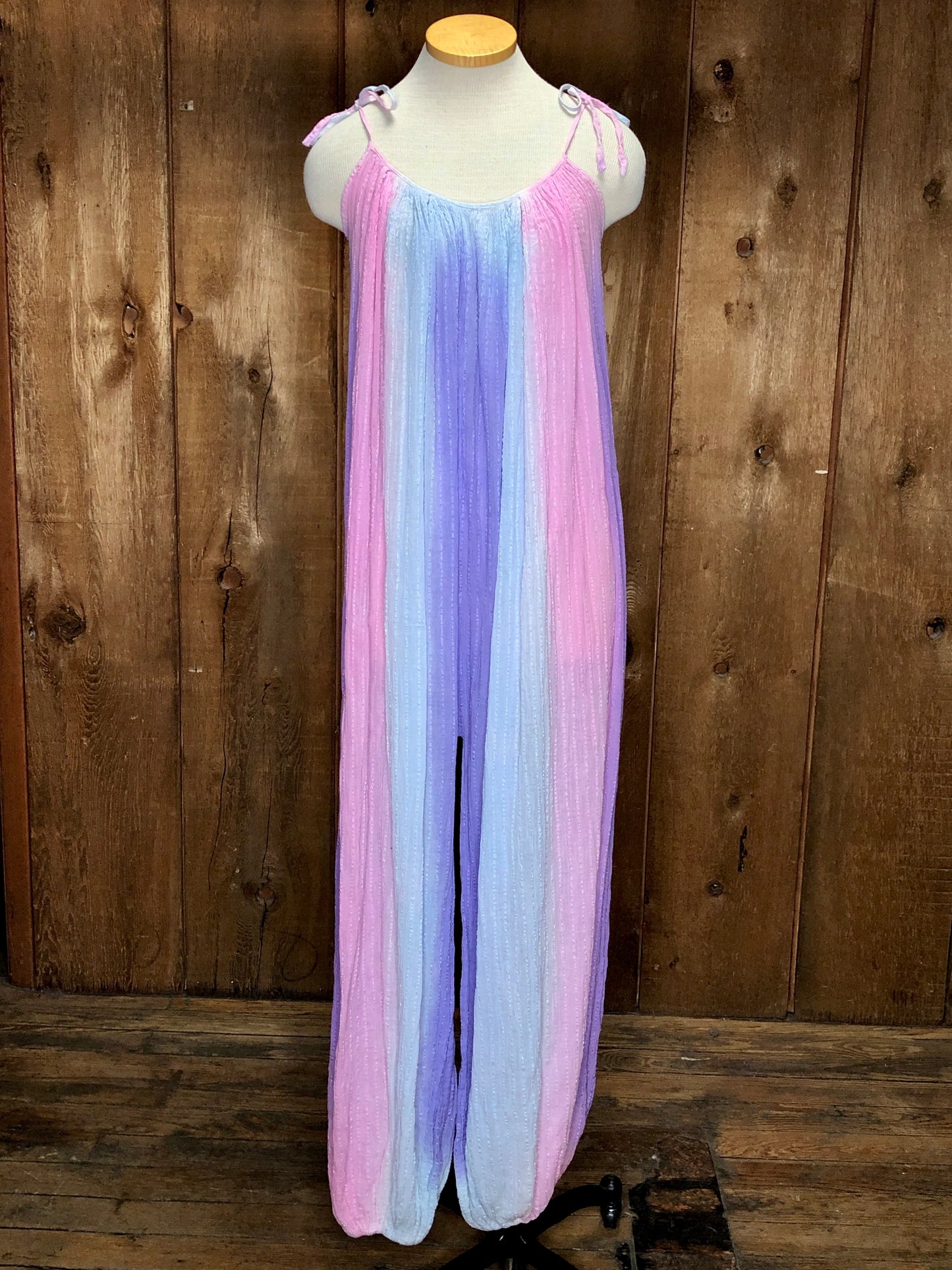 70s Gauze Pastel Rainbow Jumpsuit    S/M/L