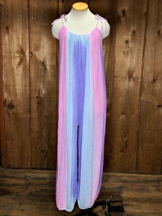 70s Gauze Pastel Rainbow Jumpsuit    S/M/L