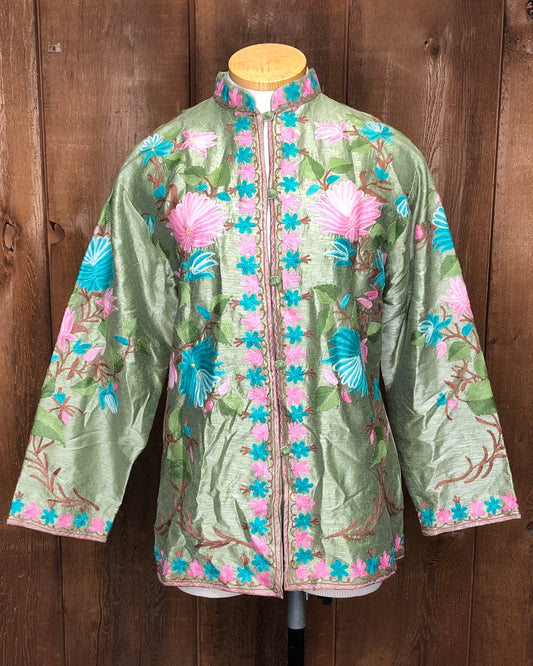 80s Embroid. Kashmiri Jacket Sage/Pink    L