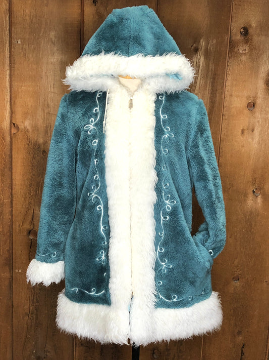 70s JCP Teal/White Furry Coat   M/L
