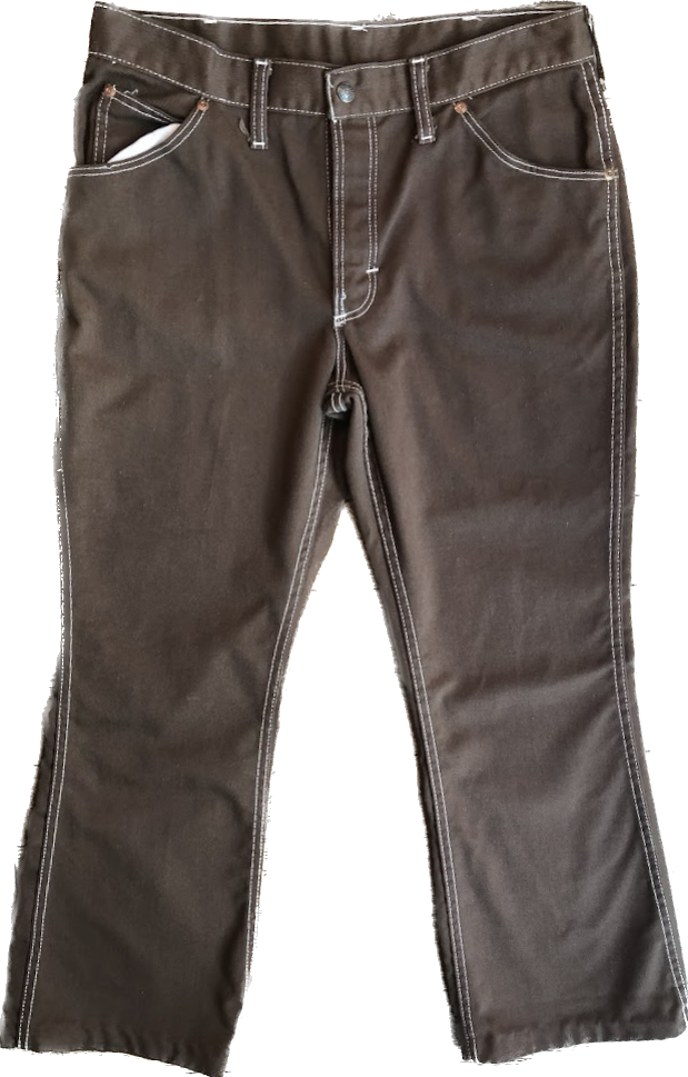 70s JCP Brown Denim Flare Jeans w/White Stitch     W33