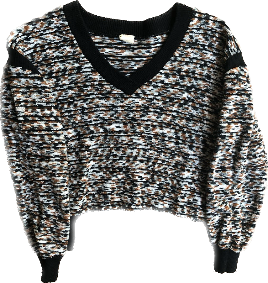 80s Blk/Brwn/Wht/ Heathered Knit VNeck Sweater    S