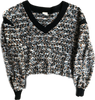 80s Blk/Brwn/Wht/ Heathered Knit VNeck Sweater    S