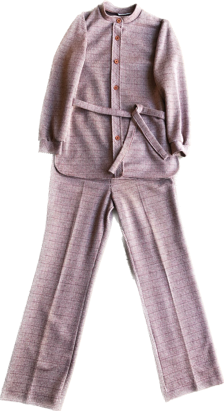 70s happenings Brick Check Pantsuit w/Cinch       M(w28)