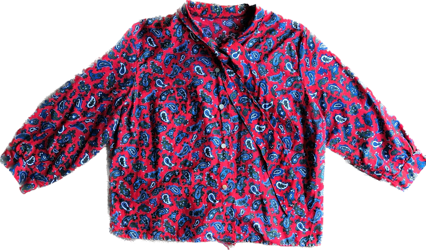 80s Red/Blue/Grn Pussybow Box Top     XL