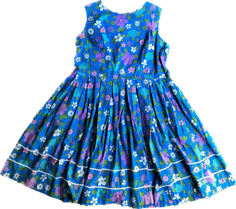 60s Flower Power Blue/Teal/Purple  Slvlss Dress    W40(XL)